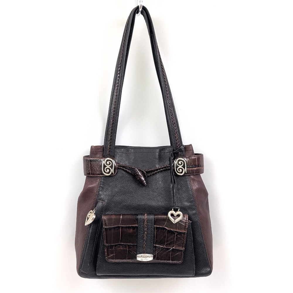 Vintage Brighton Croc Embossed Leather Shoulder Bag Wallet Pocket Toggle Detail